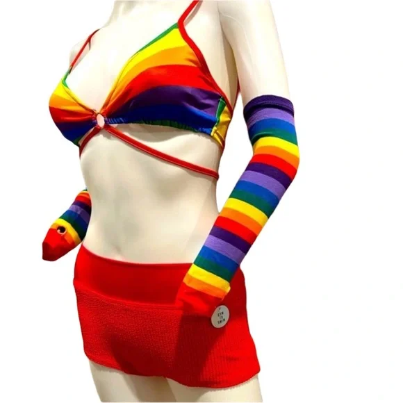 Rave Festival Rainbow Striped Women's Swim Set - Picture 3 of 16
